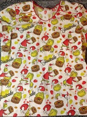 Nurse Scrub Unisex Grinch Christmas Fruitcake XLarge Dr Seuss Pockets